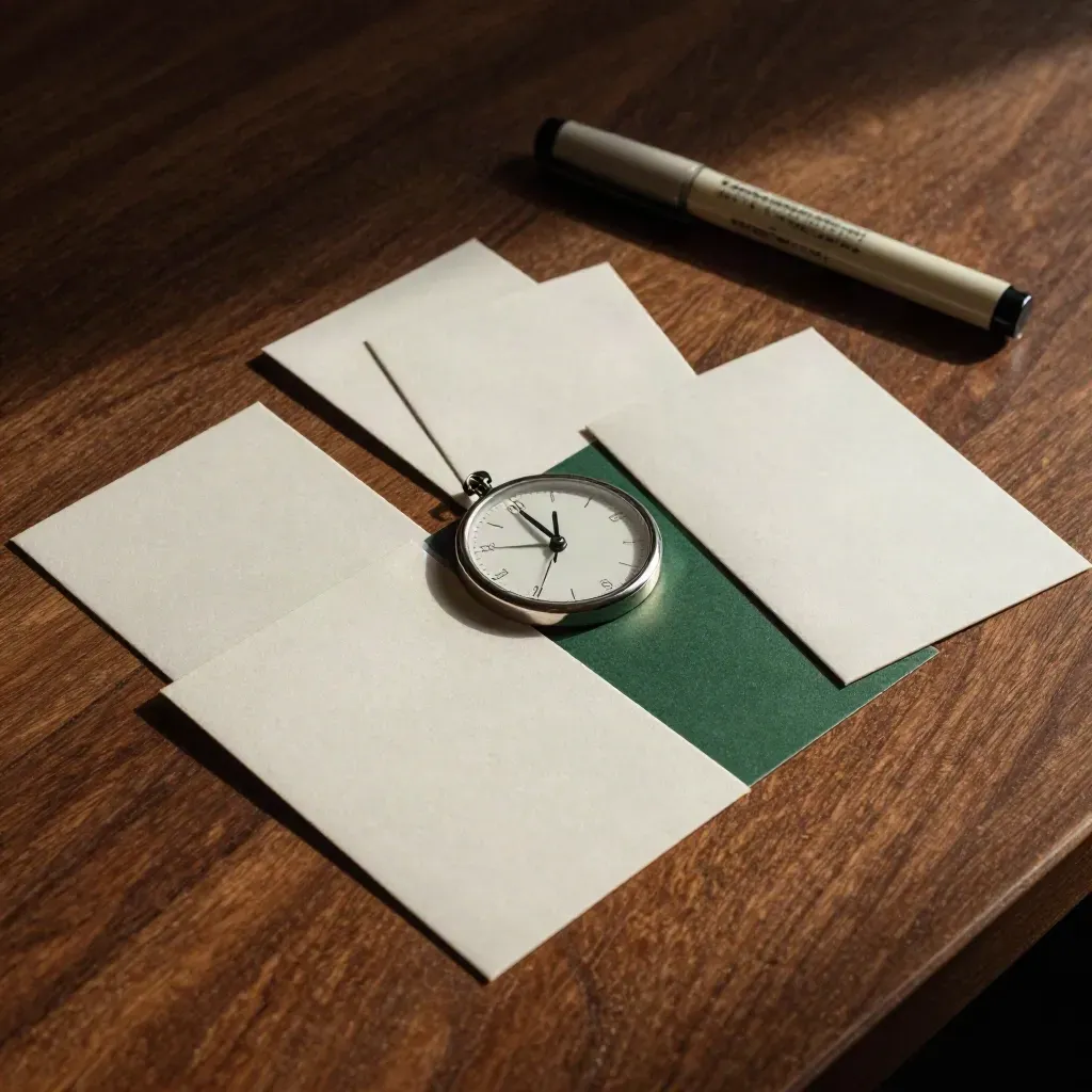 Workshopkaarten, clicker en klokje op linnen met dramatisch licht